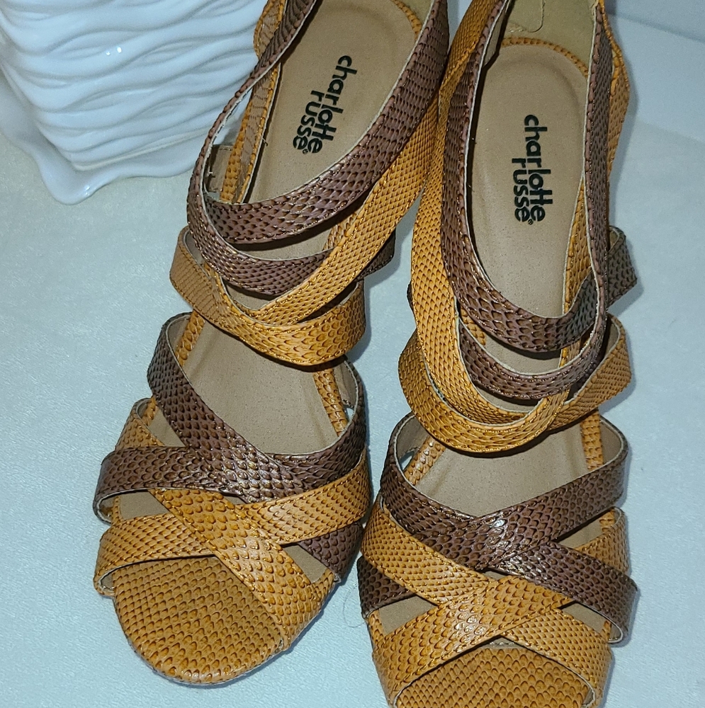 SOLD Tan and Brown WEDGE sandals